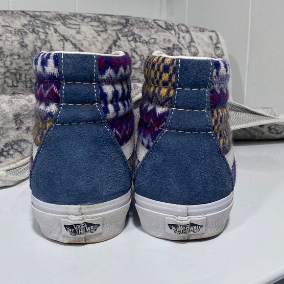 Vans Sk8 Hi Fair Isle Blue  Suede Sneakers Size 9.5W - Picture 5 of 7